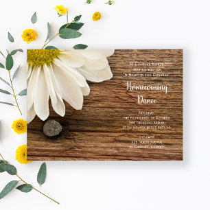 Rustic White Daisy Country Barn Homecoming Dance Invitation