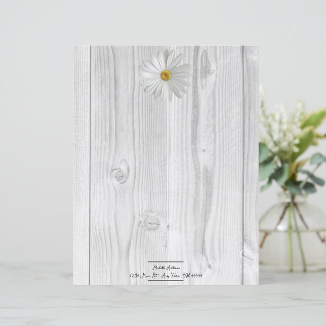 Rustic White Daisy Personalised Paper Sheet (Standing Front)