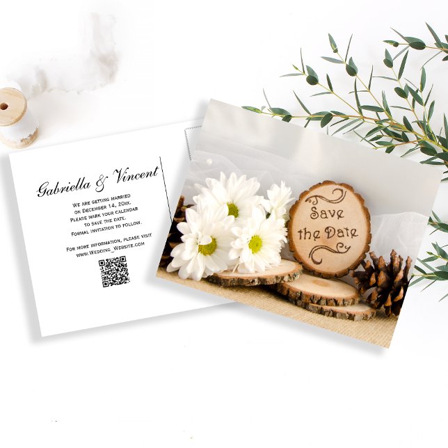 Rustic White Daisy Woodland Wedding Save the Date Announcement Postcard (Creator Uploaded)