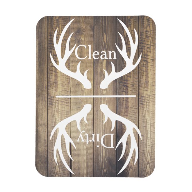 Rustic White Deer Antlers & Barn Wood Dishwasher Magnet (Vertical)