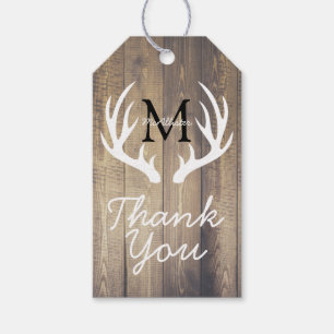Rustic White Deer Antlers & Barn Wood Thank You Gift Tags