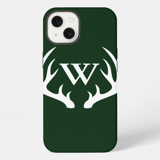 Rustic White Deer Antlers Custom Monogram iPhone Case (Back)