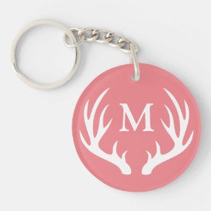 Rustic White Deer Antlers Monogram Key Ring