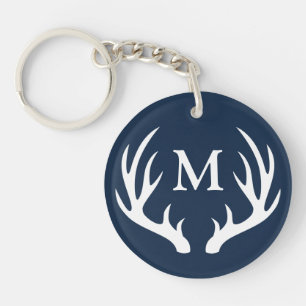 Rustic White Deer Antlers Monogram Key Ring