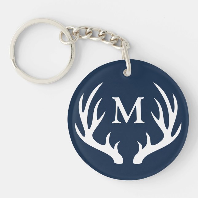 Rustic White Deer Antlers | Monogram Key Ring (Front)