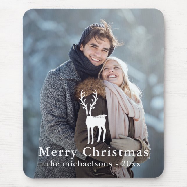 Rustic White Deer Christmas Holiday Photo Mouse Pad (Front)