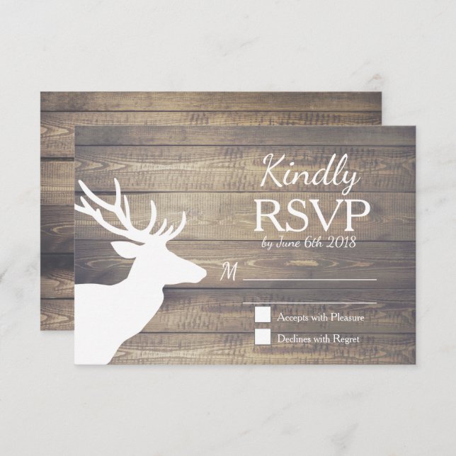 Rustic White Deer Wood Planks | Wedding RSVP (Front/Back)