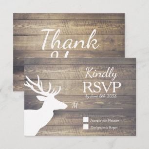 Rustic White Deer Wood Planks   Wedding RSVP Card