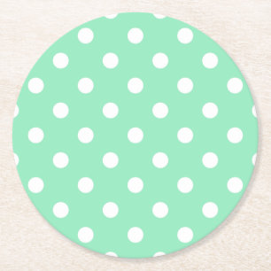 Rustic White Dots Elegant Mint Green Vintage Round Paper Coaster