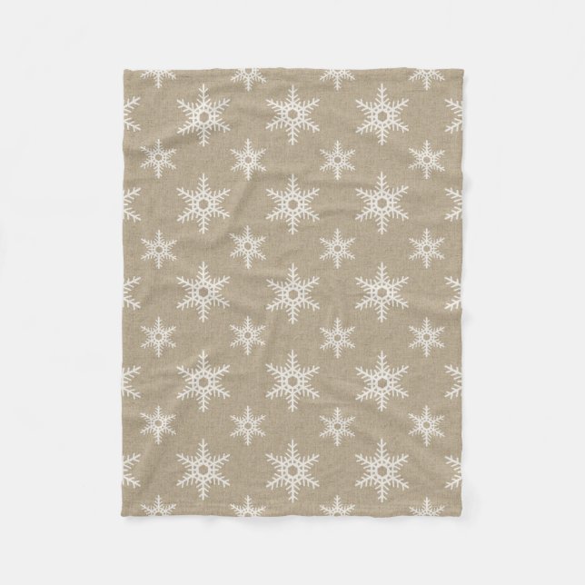 Rustic White Faux Burlap Snowflake Pattern Fleece Blanket (Front)