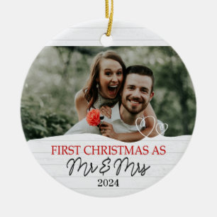 Rustic White First Christmas as Mr. & Mrs.  Ceramic Tree Decoration