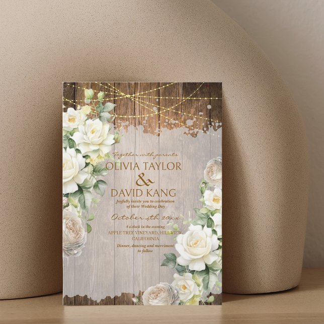 Rustic White Floral Wedding Photo   Invitation (Creator Uploaded)