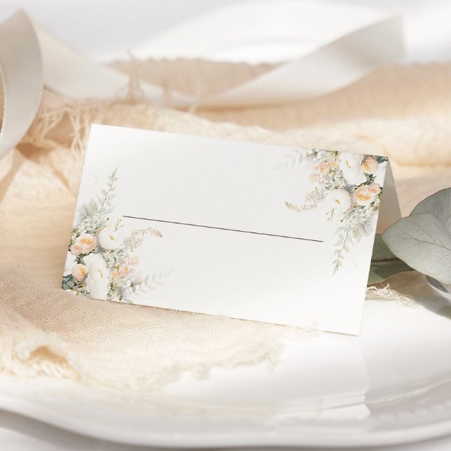 Rustic White Floral Wedding Place Card (Creator Uploaded)