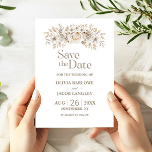 Rustic White Floral Wedding Save the Date Invitation
