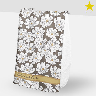 Rustic White Flower Sketch Yellow Gray Custom Name Sherpa Blanket