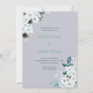 Rustic White Flowers Boho Cloud Grey Wedding Invitation