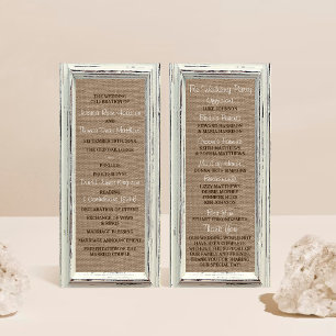 Rustic White Frame & Burlap Wedding Program Rack Card