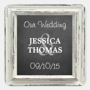 Rustic White Frame & Chalkboard Wedding Collection Square Sticker