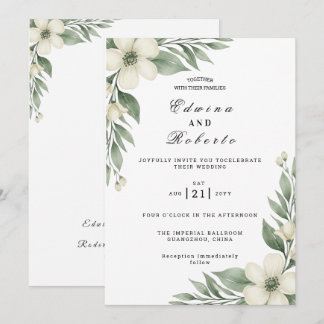 Rustic White Gardenia and Eucalyptus Wedding Invitation