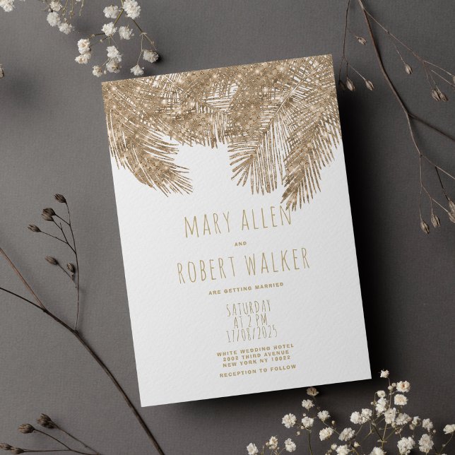 Rustic white gold glitter tropical theme wedding invitation (Rustic white gold glitter tropical theme wedding)
