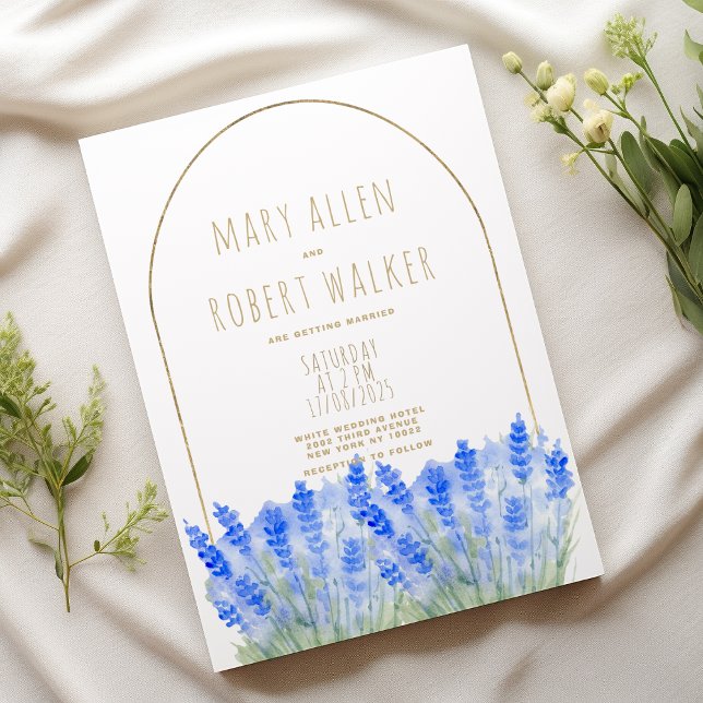 Rustic white gold lavender blue floral wedding invitation (Rustic white gold lavender blue floral wedding)