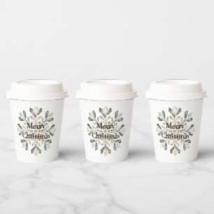 Rustic White Green Christmas Snowflake Paper Cups