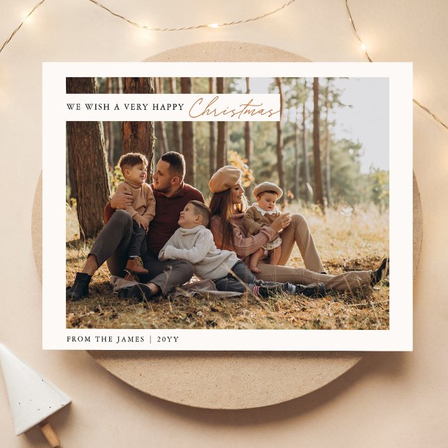 Rustic White & Green Family Photo Christmas Holiday Postcard (Creator Uploaded)
