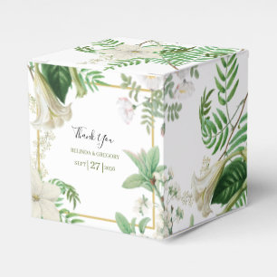 Rustic White Green Watercolor Floral Gold Wedding  Favour Box