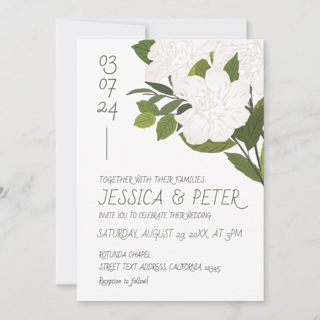 Rustic White Green Watercolor Floral Wedding Invitation (Front)