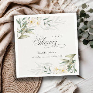 Rustic White Greenery Floral Bunch Baby Shower Napkin