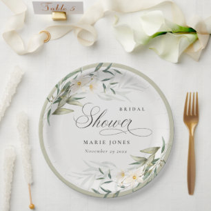 Rustic White Greenery Floral Bunch Bridal Shower Paper Plate