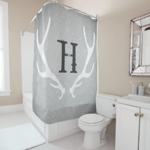 Rustic White & Grey Deer Antlers Burlap Country Shower Curtain