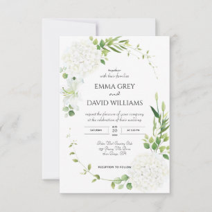 Rustic white hydrangea Wedding Invitation