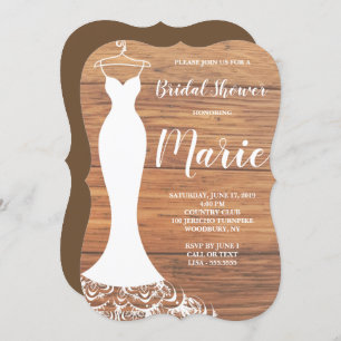 Rustic White Lace Dress Bridal Shower Invitation