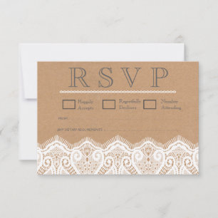 Rustic White Lace & Kraft Wedding RSVP Cards