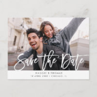 rustic white lettering wedding save the date