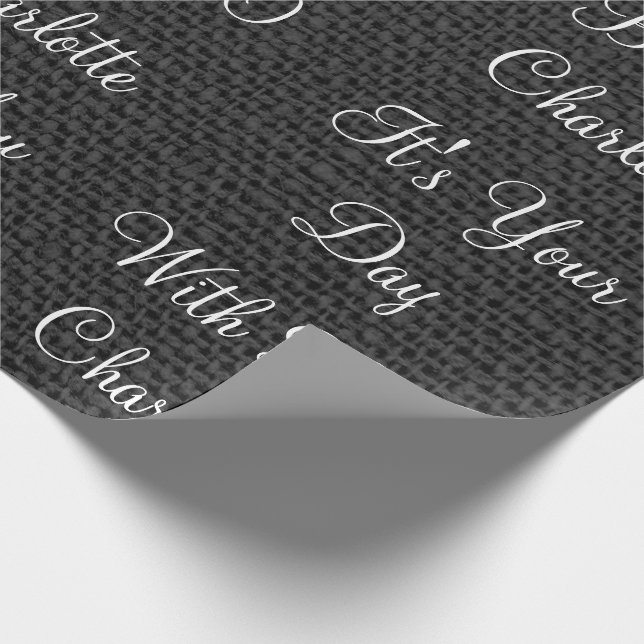 Rustic  White Linen Black Graphite Personalised Wrapping Paper (Corner)