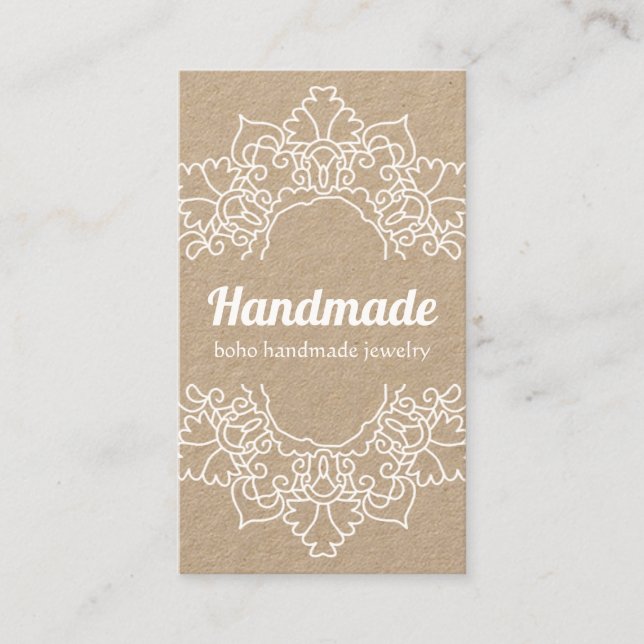 Rustic White Mandala Handmade Boho Chic Business Card (Front)