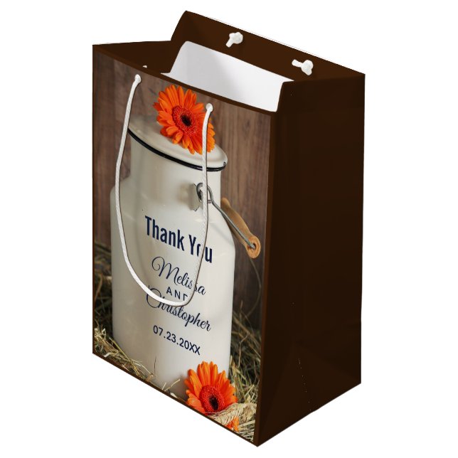 Rustic White Milk Jug with Flowers Wedding Medium Gift Bag (Front Angled)