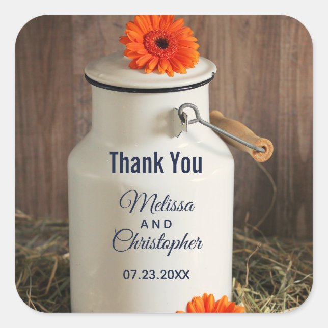 Rustic White Milk Jug with Flowers Wedding Square Sticker (Front)