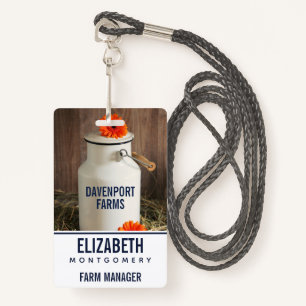 Rustic White Milk Jug with Orange Flowers Photo ID Badge