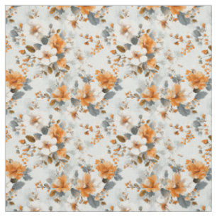Rustic White Orange Botanical Vintage Boho Floral Fabric