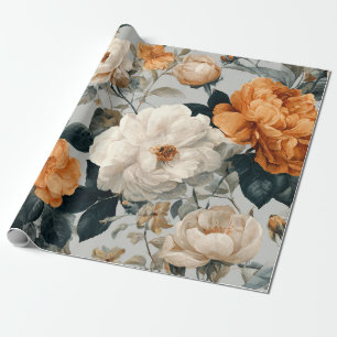 Rustic White Orange Botanical Vintage Boho Floral Wrapping Paper