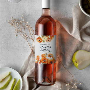 Rustic White Orange Garden Floral Birthday Party Wine Label