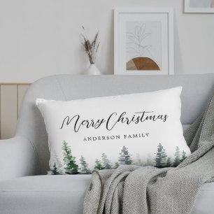Rustic White Pine Forest Family Name Christmas Lumbar Cushion
