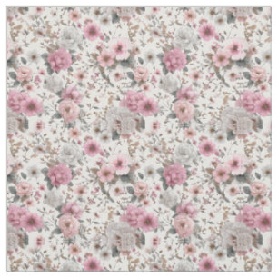 Rustic White Pink Botanical Pastel Vintage Floral Fabric