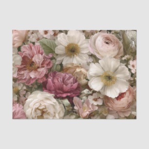 Rustic White Pink Vintage Boho Floral Tissue Paper
