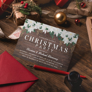 Rustic White Poinsietta Festive Christmas Party Invitation