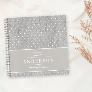 Rustic White Polka Dots Family Name Recipe Notebook