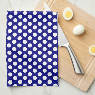 Rustic White Polka Dots Template Navy Blue Retro Tea Towel